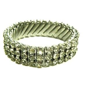 Vintage Rhinestone Bracelet Expansion Silver Tone Made in Japan Stretch